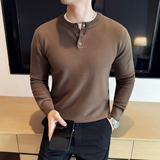 莫代尔亨利领半开胸毛衣男针织套头毛衣修身毛线针织衫6663A-P68，男装针织衫/毛衣，星座1606-1