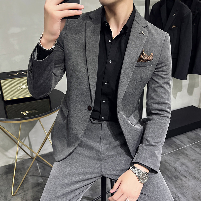 S-7XL韩版修身商务休闲西服两件套8801-P190,男装西服,星座1606-1