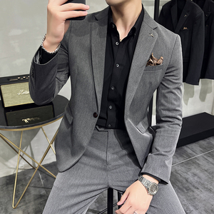S-7XL韩版修身商务休闲西服两件套8801-P190图片