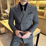 简约男士商务休闲西装韩版修身双排扣条纹西服2515-P285，男装西服套装，星座1606-1