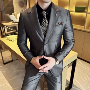 男士商务休闲西装韩版修身纯色光亮版定制西服三件套2517-P280图片