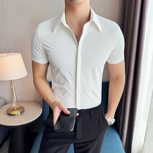 夏季薄款暗门襟大领衬衫商务休闲衬衣男短袖2816-P62图片