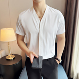 无领暗扣男士短袖衬衫CS02-P62，男装T恤，星座1606-1