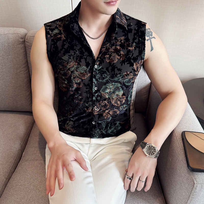 风无袖提花植绒衬衫夏季薄款网纱衬衣背心男CS034-P58，男装背心/马甲，星座1606-1