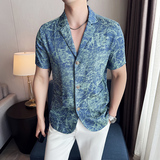 夏季冰丝短袖西服无里衬提花休闲西装DXZ002-P85，男装T恤，星座1606-1