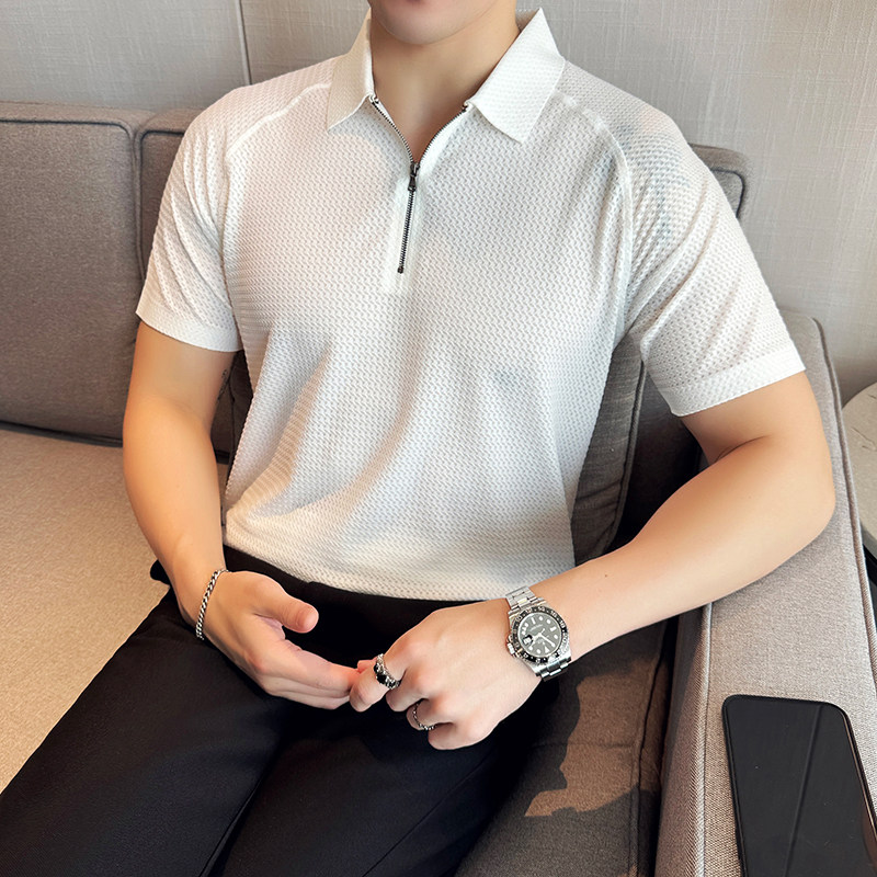 华夫格冰丝无痕PLO衫拉链上衣男短袖2818-P63,男装T恤,星座1606-1