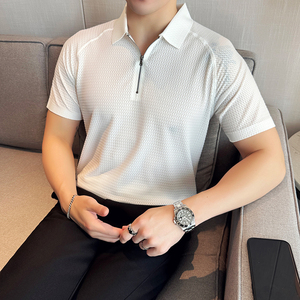 华夫格冰丝无痕PLO衫拉链上衣男短袖2818-P63图片