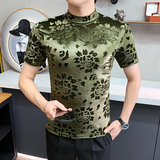 DS038-P39丝绒提花中领T恤秋款时尚百搭修身立体短袖打底衫，男装T恤，星座1606-1