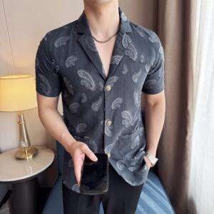 夏季冰丝短袖西服无里衬提花休闲西装DXZ003-P88图片