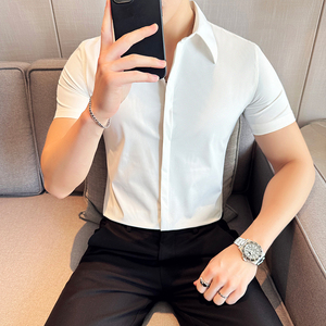 夏季薄款暗门襟大领衬衫商务休闲衬衣男短袖2816-P62图片
