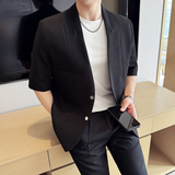 无领新中式西装微宽松版型短袖西服磁吸纽扣西服套装2504-P220，男装T恤，星座1606-1