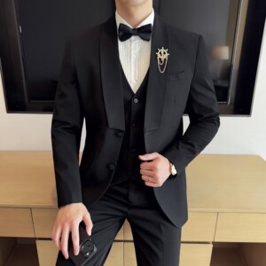 男士青果领商务休闲西装结婚礼服西服套装2526-P265图片