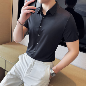 华夫格冰丝高弹无痕衬衫修身短袖衬衣男2808-P63图片