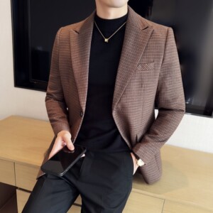 韩版修身西服千鸟格时尚休闲西装外套DX50-P148图片