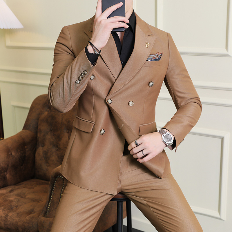 双排扣西服套装韩版修身商务休闲西装两件套1832-P230，男装西服套装，星座1606-1