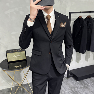 S-7XL韩版修身商务西服两粒扣西装三件套8802-P235图片