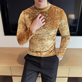 DS047-P48金丝绒满天星半高领T恤时尚修身立体男士长袖打底衫，男装T恤，星座1606-1