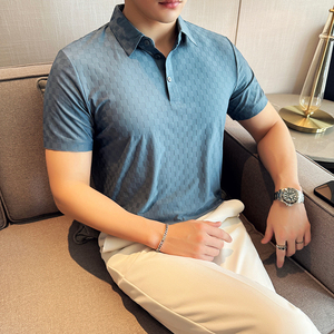 棋盘格冰丝无痕PLO衫高弹上衣男短袖2813-P58图片