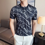 夏季V领男士POLO衫冰丝裂纹时尚休闲短袖T恤DS024-P58，男装T恤，星座1606-1