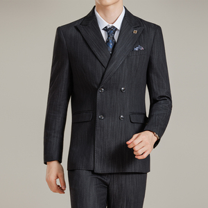 男士商务休闲西服莱赛尔醋酸条纹双排扣西装套装2531-P290图片