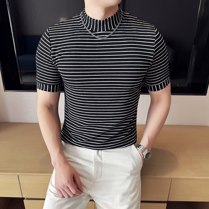 DS005-P38男士半高领短袖T恤春夏新款时尚百搭修身立体打底衫，男装T恤，星座1606-1