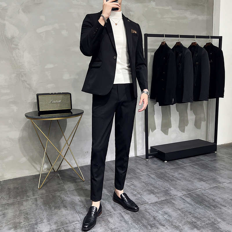 S-7XL韩版修身商务休闲西服两件套8801-P190,男装西服,星座1606-1