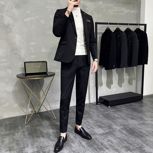 S-7XL韩版修身商务休闲西服两件套8801-P190图片