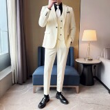 男士商务休闲西装韩版修身纯色暗纹西服三件套2512-P275，男装西服套装，星座1606-1