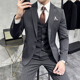 韩版修身商务西服条纹一粒扣西装三件套1815-P280，男装西服套装，星座1606-1
