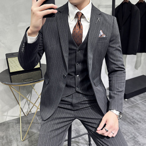 韩版修身商务西服条纹一粒扣西装三件套1815-P280，男装西服套装，星座1606-1