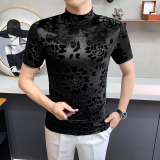 DS038-P39丝绒提花中领T恤秋款时尚百搭修身立体短袖打底衫，男装T恤，星座1606-1