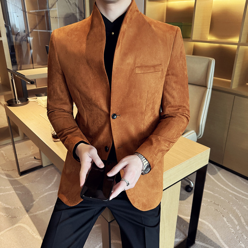 牛皮绒韩版修身西服立领时尚休闲西装外套DX35-P148,男装西服套装,星座1606-1