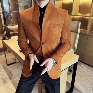 牛皮绒韩版修身西服立领时尚休闲西装外套DX35-P148图片