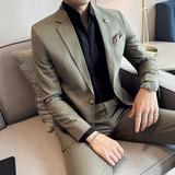 春夏薄款韩版修身西服纯色暗格条纹西装套装1836-P220，男装西服套装，星座1606-1