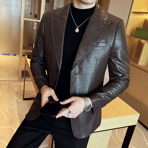 华夫格高品质韩版修身皮衣西服商务休闲皮衣西装外套DX13-P178，男装西服套装，星座1606-1