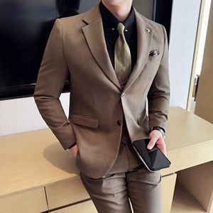 男士商务休闲西装华夫格韩版修身西服三件套2521-P280图片