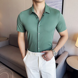 华夫格冰丝高弹无痕衬衫修身短袖衬衣男2808-P63，男装T恤，星座1606-1