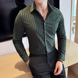 雪尼尔条纹男士衬衣时尚休闲免熨衬衫CS046-P63图片