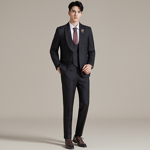青果领结婚礼服西装韩版修身西服套装2511-P275图片