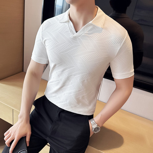 DS020-P48男士短袖冰丝POLO衫夏季新款时尚百搭修身立体T恤图片