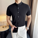 中式立领无痕衬衫修身高级短袖衬衣2801-P63，男装T恤，星座1606-1