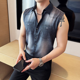 牛仔洗水背心衬衫时尚休闲免熨无袖衬衣男CS041-P55，男装背心/马甲，星座1606-1