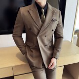 男士商务休闲西装华夫格韩版修身双排扣西服三件套2522-P285，男装西服套装，星座1606-1