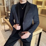 莱赛尔拼皮男士韩版修身西服时尚休闲西装外套DX57-P148，男装西服套装，星座1606-1