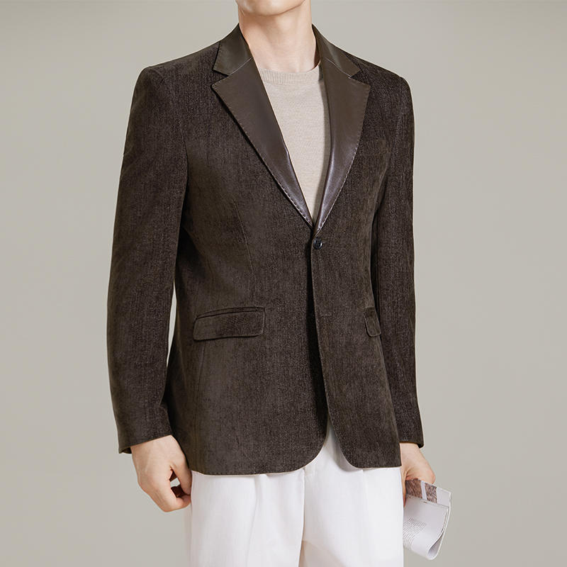 男士韩版修身西服莱赛尔拼皮时尚休闲西装外套DX57-P148，男装西服套装，星座1606-1