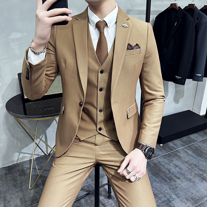 韩版修身商务西服织带款西装三件套1825-P255,男装西服套装,星座1606-1