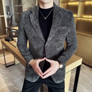 雪尼尔褶皱时尚休闲西装外套男士韩版修身西服DX60-P148图片