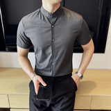 中式立领无痕衬衫修身高级短袖衬衣2801-P63，男装T恤，星座1606-1