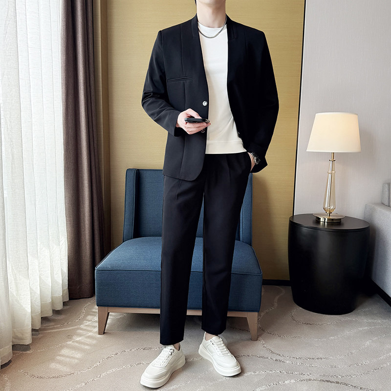 无领新中式西装微宽松版型长袖西服磁吸纽扣西服套装2505-P230,男装西服套装,星座1606-1