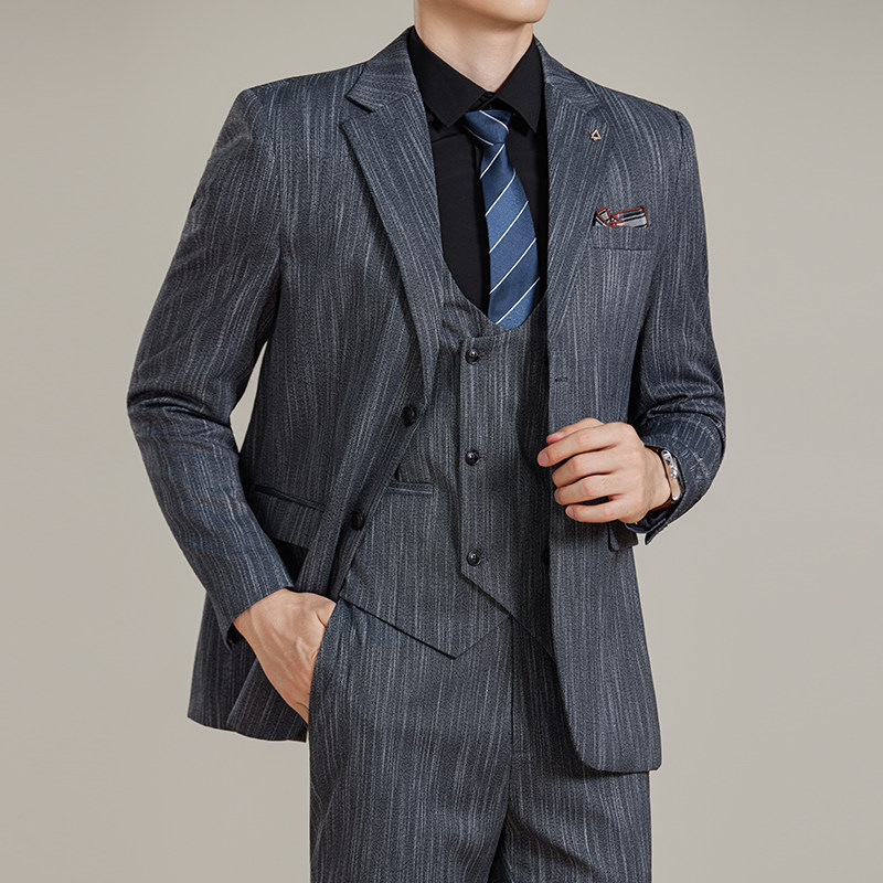 男士商务休闲西服流星雨条纹时尚潮流西装三件套2524-P280,男装西服套装,星座1606-1
